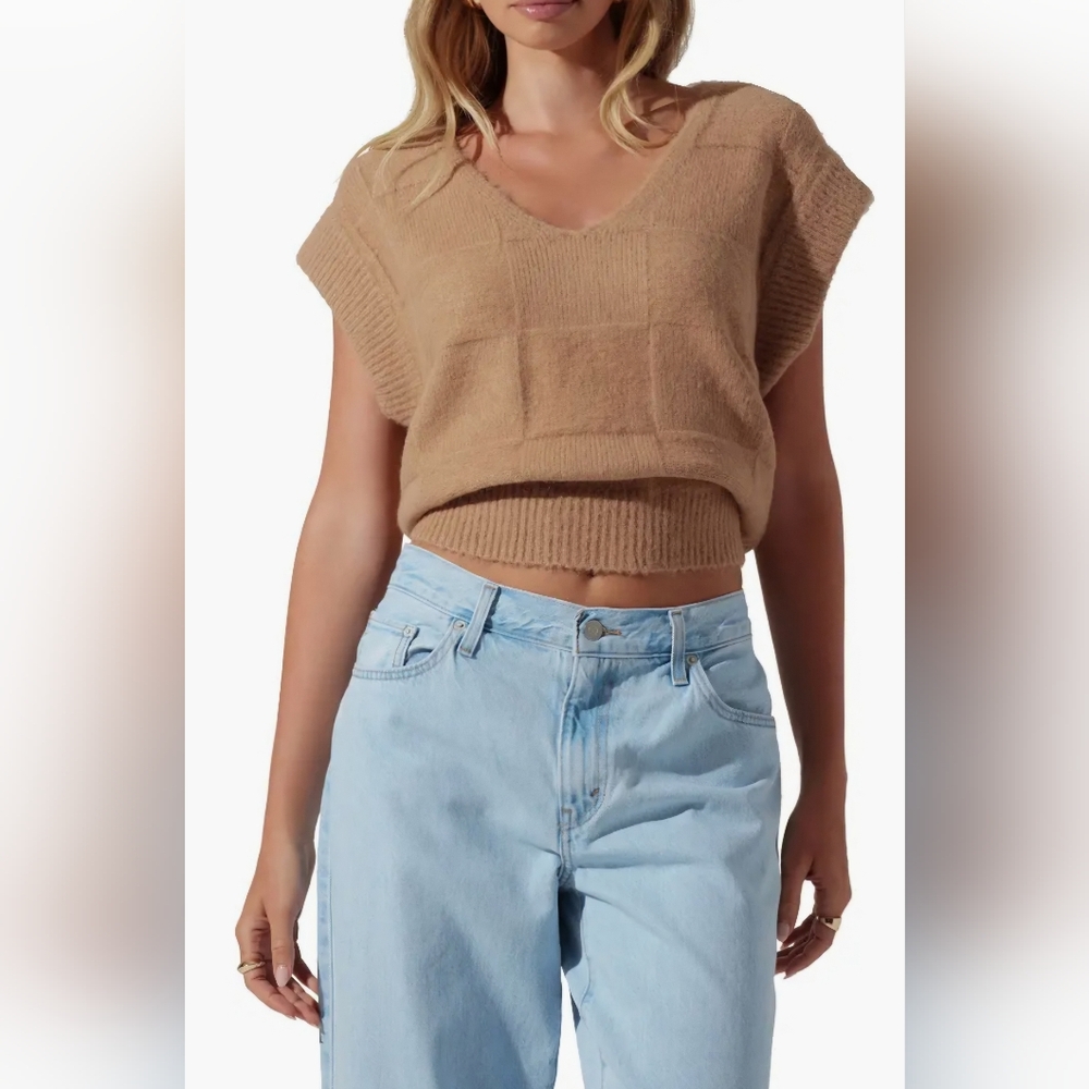 Astr Tan V-Neck Sweater